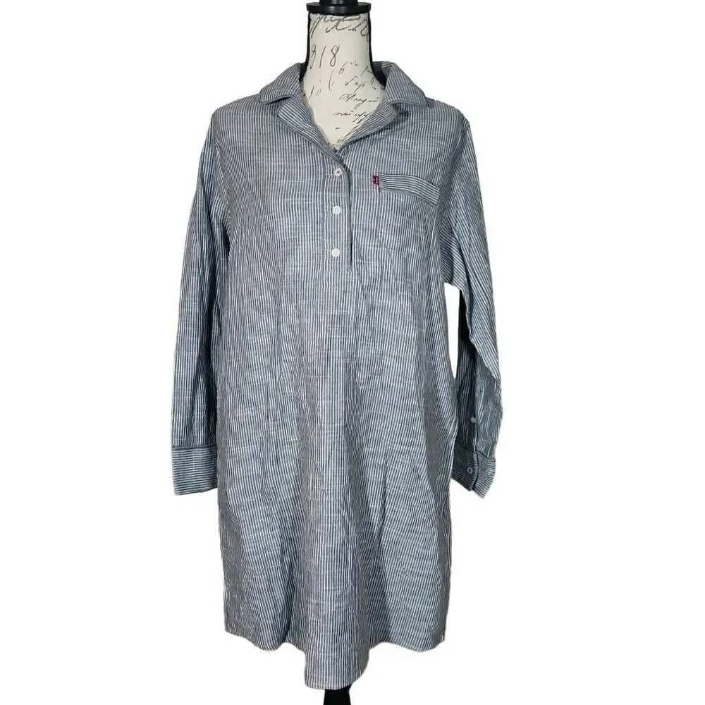 Levi Strauss & Co Women's Size Medium Dark Chambray White Striped Pajama Shirt